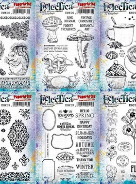 Paper Artsy复古标签花朵小鸟月亮红色橡胶泡棉印章Scrapcosy之五