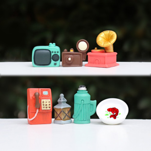 迷你复古怀旧电话机收音机电话亭树脂模型桌面微景观装饰品小摆件