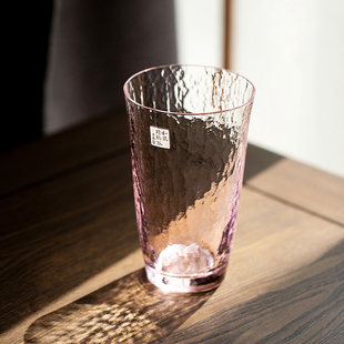东洋佐佐木日本进口樱花粉玻璃杯手工锤纹杯子家用耐热女生杯