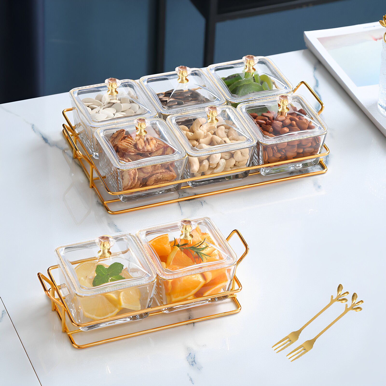 玻璃零食分格盘收纳盒坚果盘图片