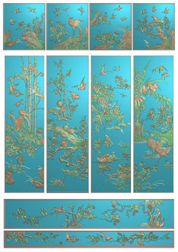 新款四季花花鸟衣柜精雕图灰度图浮雕精品凤凰花鸟顶箱柜全套图2