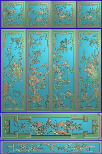 包邮高清设计素材木雕素材精雕图灰度图精品花鸟顶箱柜套图3 新品
