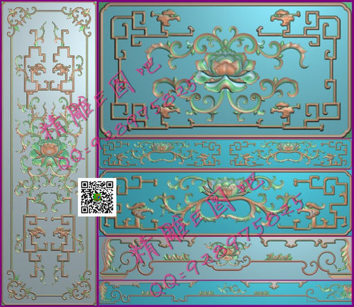 包邮高清设计素材木雕素材精雕图灰度图精品富贵连绵大衣柜洋花