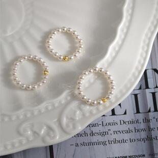 V39偷偷藏不住 露思同款极细3mm正圆强光施家珍珠戒指925纯银金珠