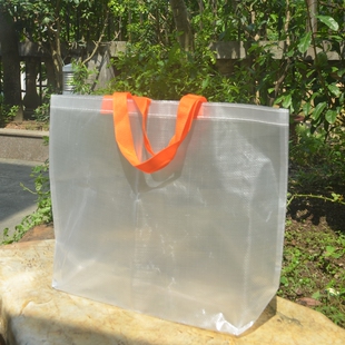 便携防水透明环保购物袋纯色轻便大容量手提袋子服装店袋子编织袋