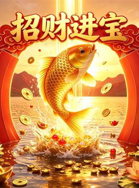 创意招财进宝年年有余吉祥贴画卧室浴室出租房墙面好运贴纸自粘