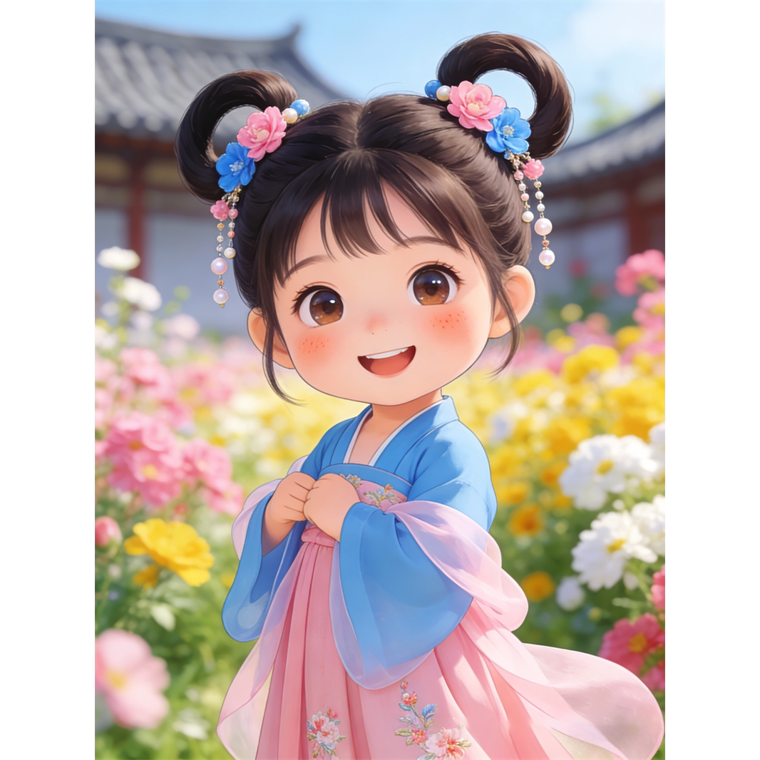 花海小女孩贴画卧室浴室儿童房墙面创意海报贴纸防水自粘贴中式