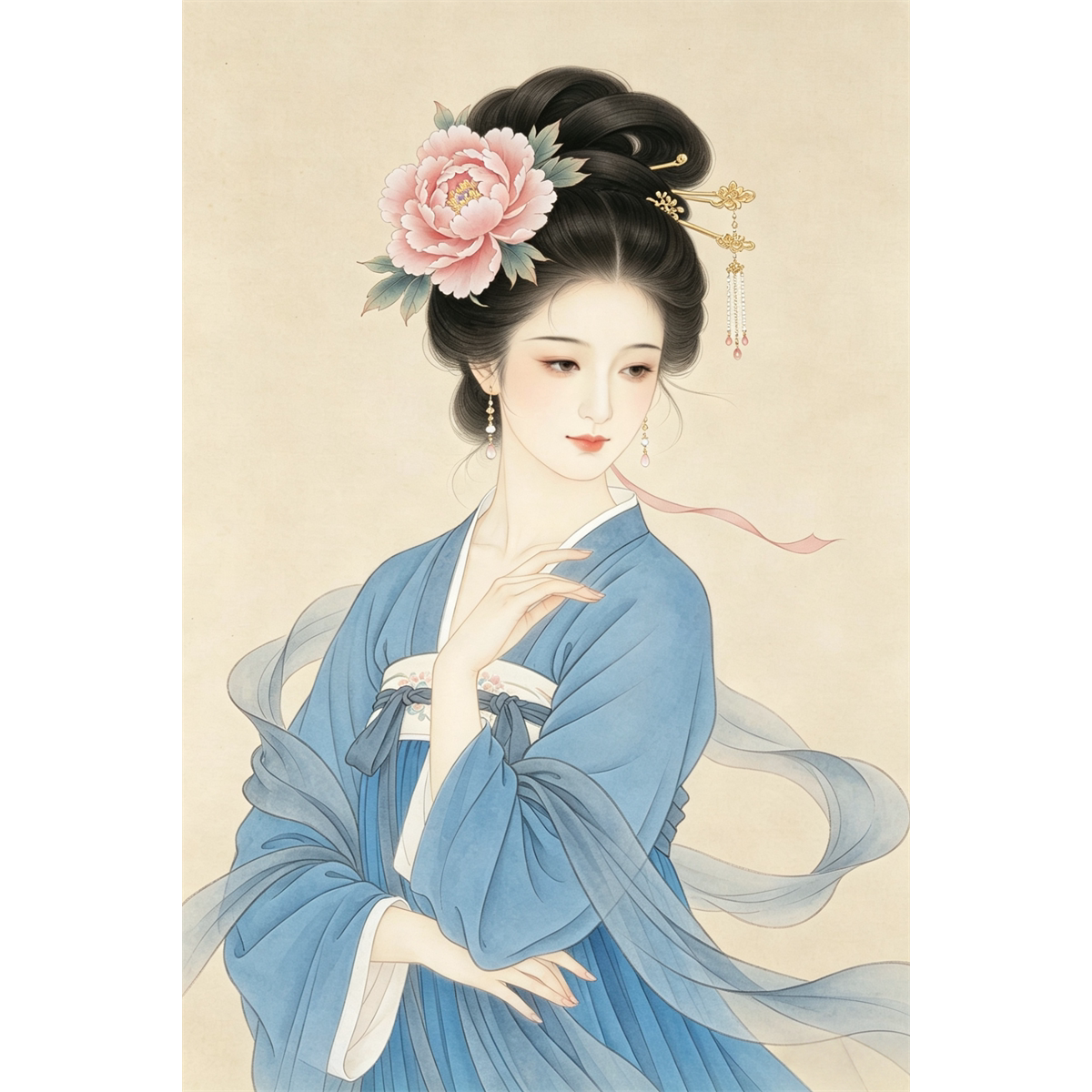 超美古风美女海报客厅卧室书房墙面装饰古代仕女贴画贴纸防水自粘