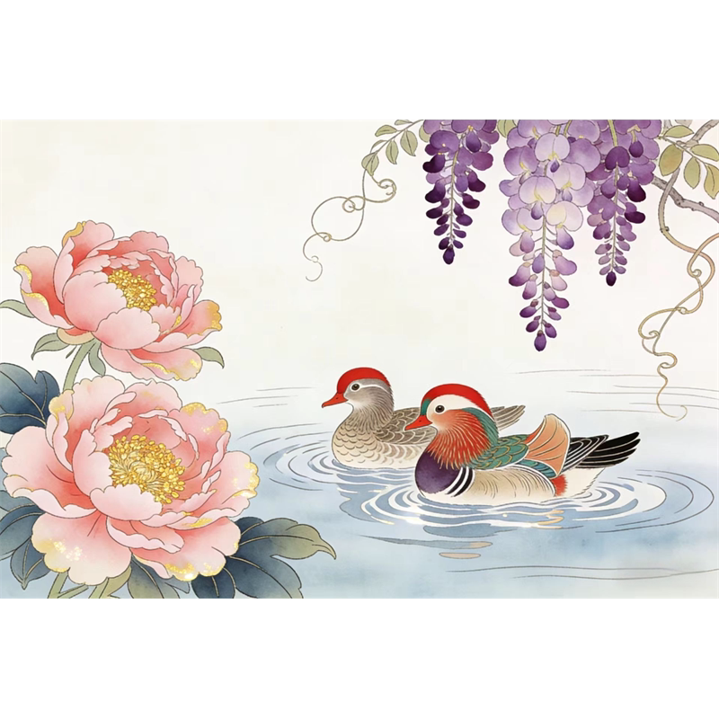 创意鸳鸯戏水贴画客厅卧室浴室卫生间墙面装饰遮瑕丑贴纸防水自粘
