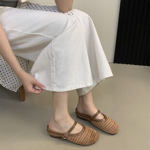 法低跟镂空式 新款 软底玛丽珍凉拖 女2026春季 包头半拖鞋