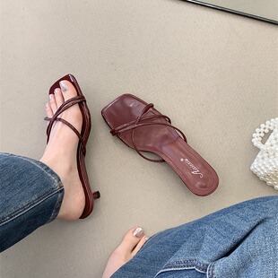 气质小众露趾高跟鞋 2026夏季 女法式 细跟一字拖鞋 女 新款