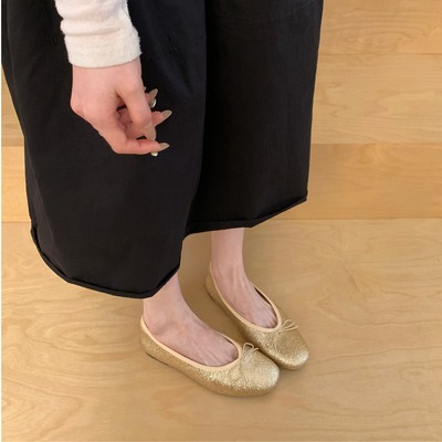 仙女风森系圆头浅口单鞋女2026亮片软底简约通勤工作鞋子奶奶鞋