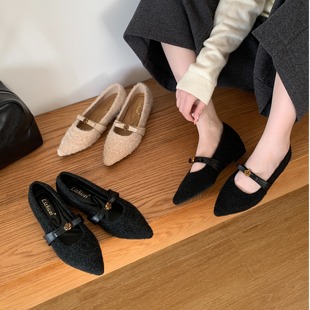 女单鞋 金属山茶花蝴蝶结内增高尖头玛丽珍2025秋冬新款 气质时尚