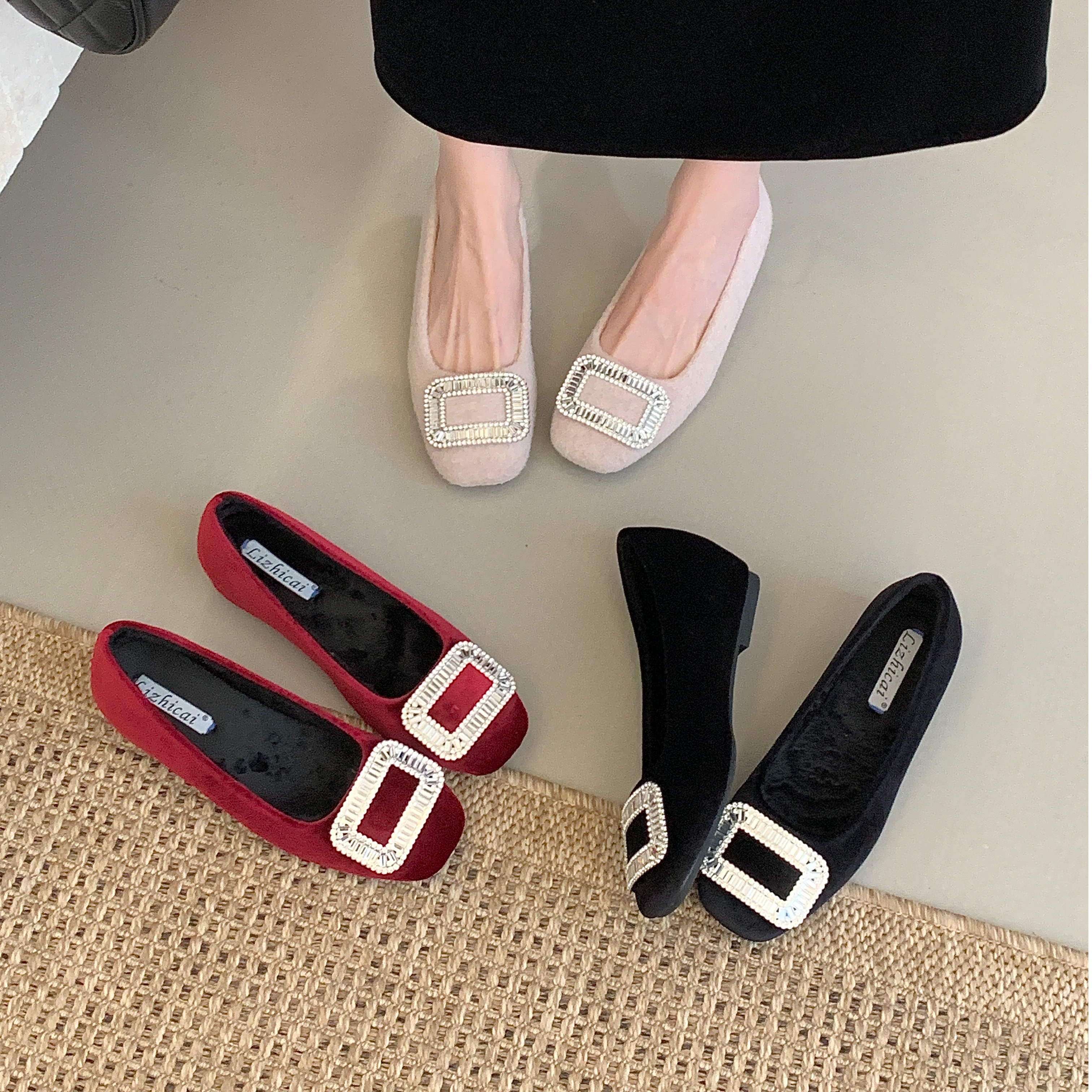 内增高2025秋冬新款绝美小单鞋加绒水钻配裙子晚晚风单鞋