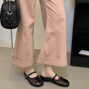 复古编织镂空渔网外穿包头拖鞋 百搭平底圆头半凉拖 女2026春夏新款