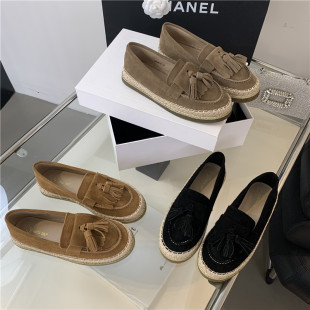 新品 40码 流苏乐福鞋 一脚蹬懒人厚软底真皮渔夫女单鞋 2025秋季