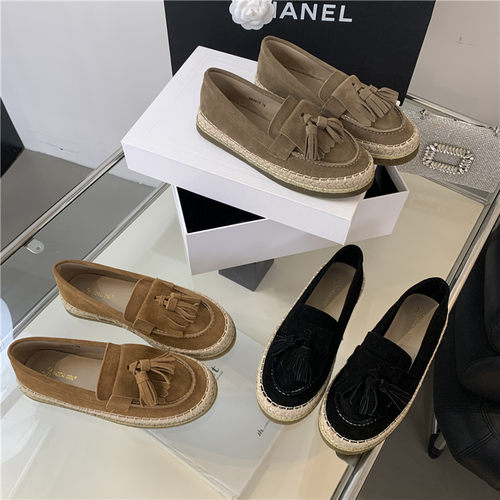 2025秋季新品流苏乐福鞋一脚蹬懒人厚软底真皮渔夫女单鞋 35-40码