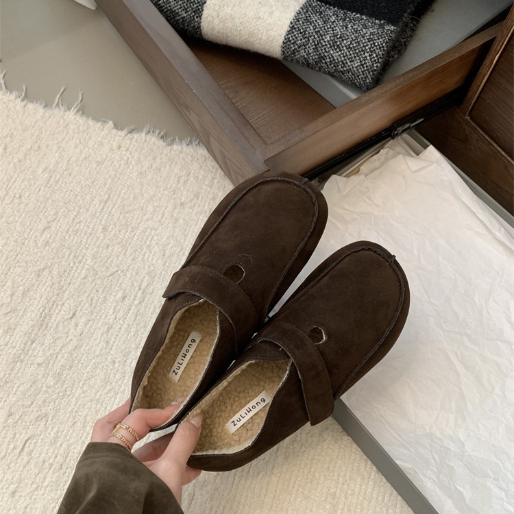 乐福鞋女一脚蹬毛毛鞋2025新款秋冬季加绒豆豆平底单鞋