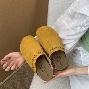 女圆头百搭懒人一脚蹬包头半拖鞋 2025年夏季 厚底半拖鞋 时尚 新款