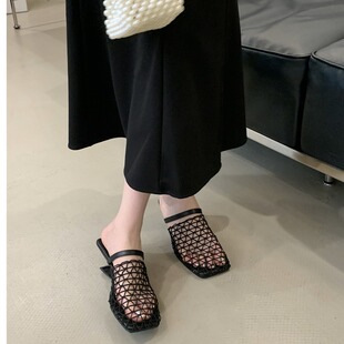 新款 女气质高跟鞋 时尚 小众镂空包头半拖鞋 法式 2026韩版