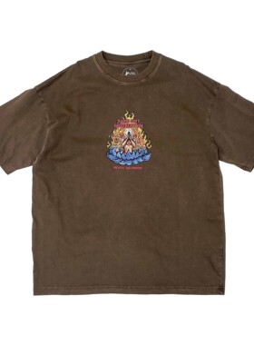 H-D   HELL IS REAL  SSDD 燃烧僧人 复古重磅小领口 短袖T恤