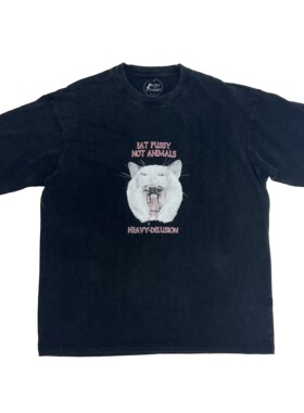 H-D HELL IS REAL 猫头 复古重磅小领口 短袖T恤