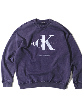 H-D HELL IS REAL F*** 复古机车蜡染旧化厚毛圈紫色卫衣