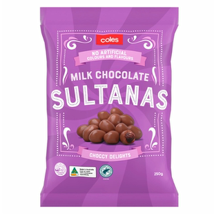 澳洲代购直邮 Coles 超市自营牛奶巧外衣葡萄干 无色素香精 250g