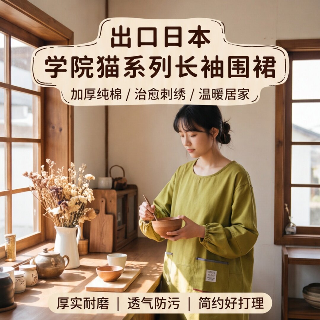包邮外贸出口日单可爱卡通画画罩衣有袖反穿衣防污厨衣长袖围裙
