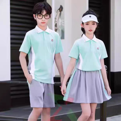 宜春市夏季校服短袖中小学生校服灰色女短裙男短裤长裤体恤衫校服