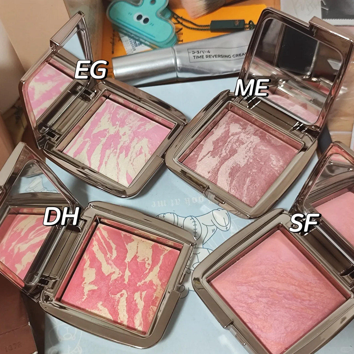 hourglass五花肉腮红小样高光修容盘腮紫膨胀色收缩色自然妆感
