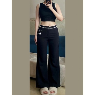 微胖mm黑色阔腿裤女夏季2025新款宽松休闲裤美式长裤低腰微喇裤子