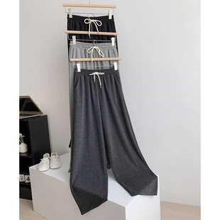 145小个子高腰针织磨毛显瘦垂坠感口袋糯米裤 150灰色直筒阔腿裤