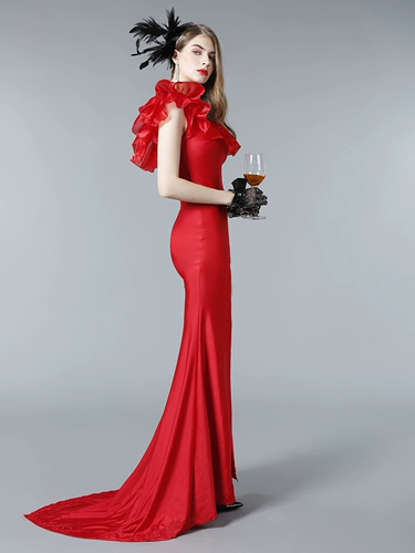 欧莱兰桂坊 Приталенное эластичное красное вечернее платье, облегающий крой, по фигуре, крой «рыбий хвост»