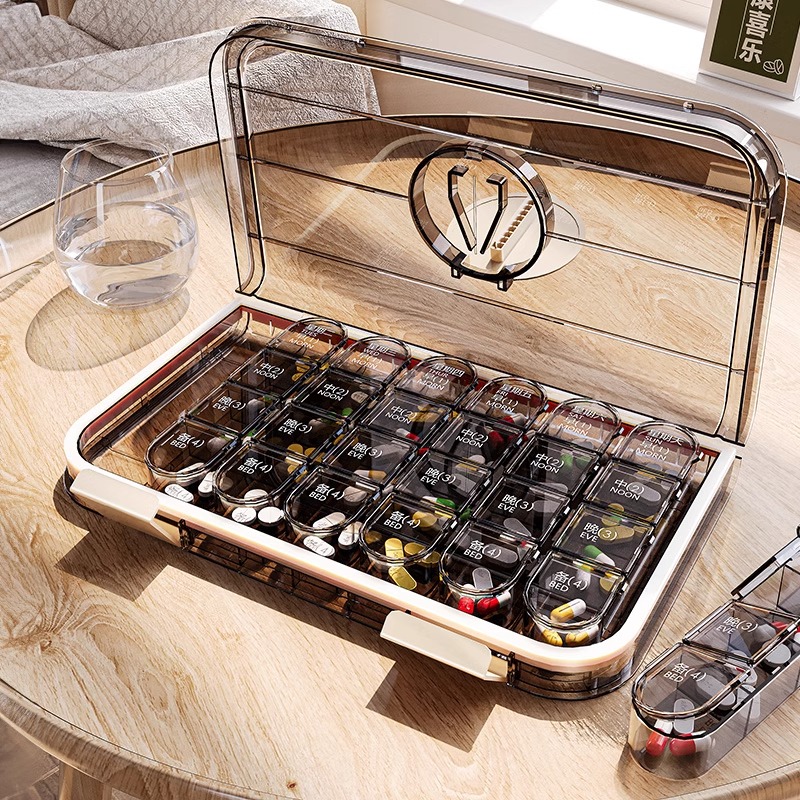 药盒便携一周七天随身药品小分装盒一日三餐老年人吃药带切分药器