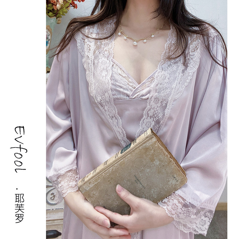 法式轻奢欧式宫廷风蕾丝吊带睡裙缎面睡衣丝绸睡袍家居服睡衣套装