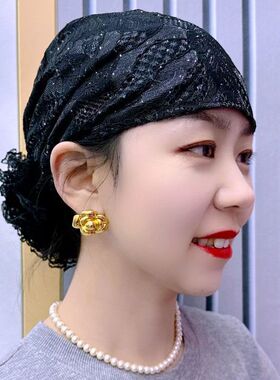 新款百搭遮白发帽薄款绣花包头帽头巾女时尚洋气头饰妈妈帽子女款