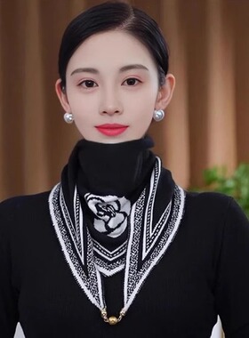 磁吸扣冬百搭披肩围脖暗扣三角多功能小围巾装饰冬女磁扣秋冬新款