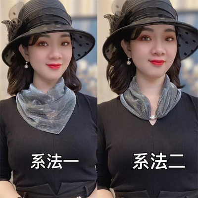 春秋新款高级护颈磁扣丝巾女时尚百搭气质遮颈纹围巾外搭懒人围脖