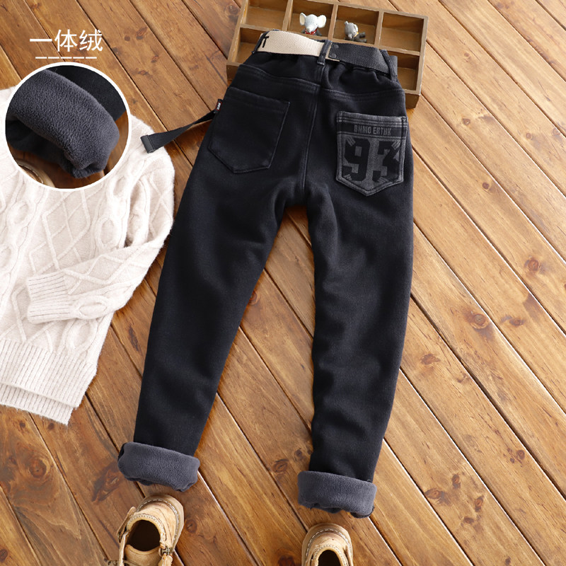 男童一体绒牛仔裤儿童冬款加绒加厚长裤中大童牛仔修身裤潮童裤子