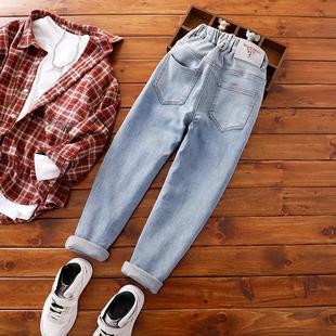 中大童浅蓝色渐变瘦版牛仔裤儿童春秋高弹修身裤子男童牛仔小脚裤