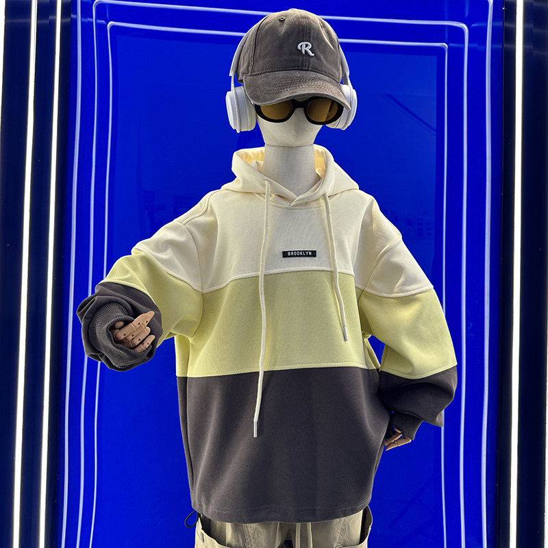 中大童拼色拼接连帽卫衣外套男童春秋款新款儿童时尚外穿上衣潮