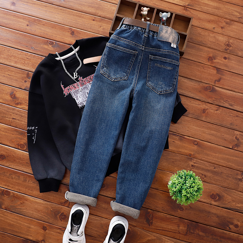 男童瘦版蓝色修身春秋弹力牛仔裤