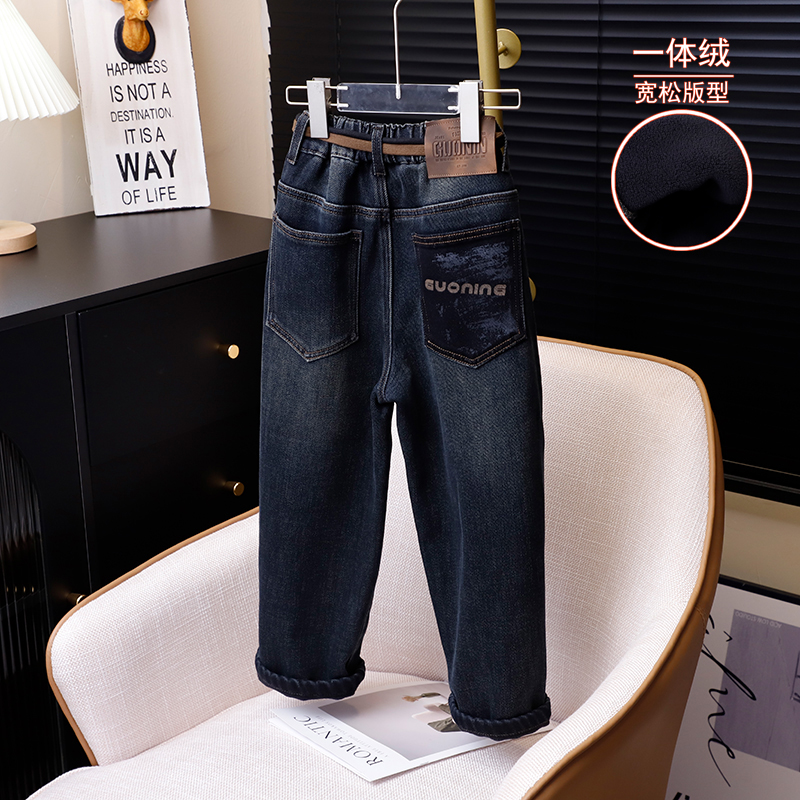 男童加绒牛仔裤中大童秋冬款