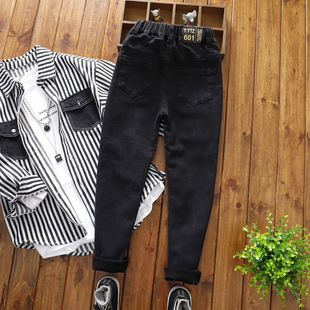 男童黑色瘦版牛仔裤中大童春秋裤子儿童窄版洋气修身小脚裤长裤