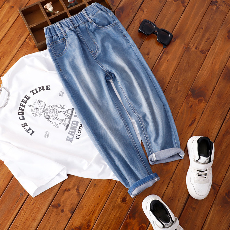 中大童夏季薄款牛仔长裤男童洋气瘦版儿童柔软轻薄软窄版牛仔裤子