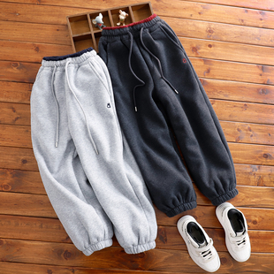 儿童针织加绒运动裤男童女童时尚卫裤中大童一体绒裤子冬季童装