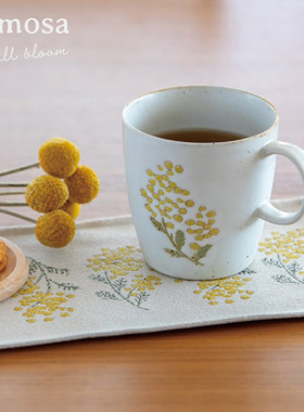 日本进口bisque陶瓷合金欢花茶壶马克杯咖啡水杯子茶壶手柄含羞草