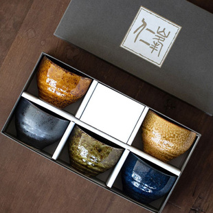 日本进口美浓烧陶瓷茶杯五釉仁秋韵套装喝茶杯子釉下彩手工茶碗