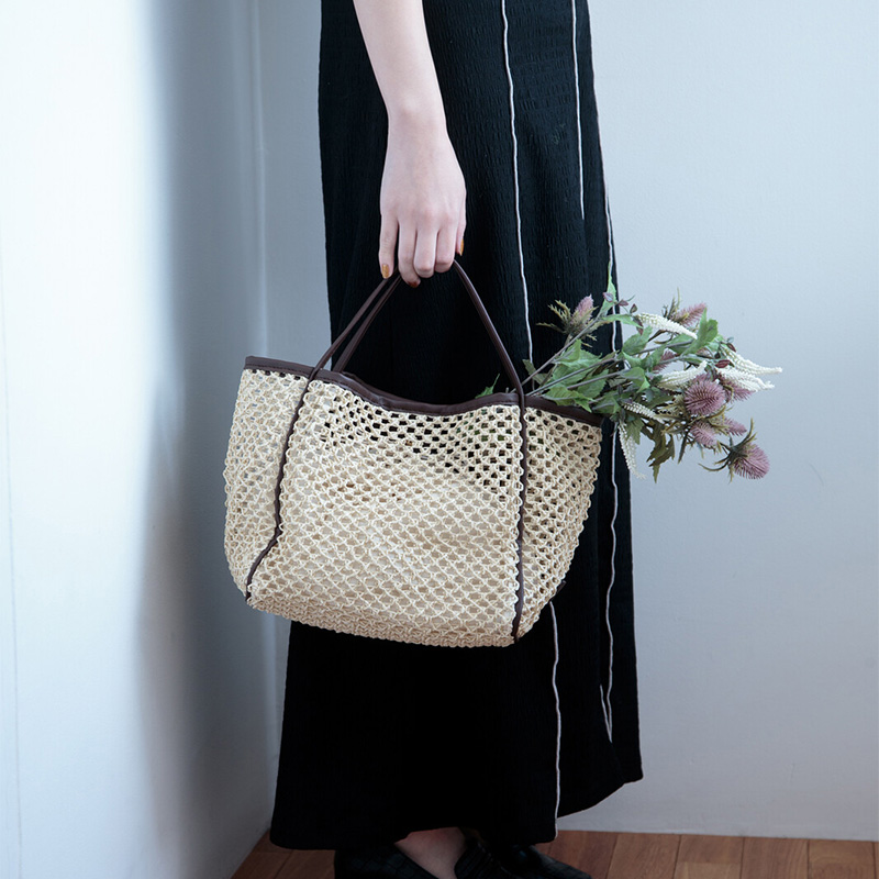 日本bisque纸纤维仿藤手提女包